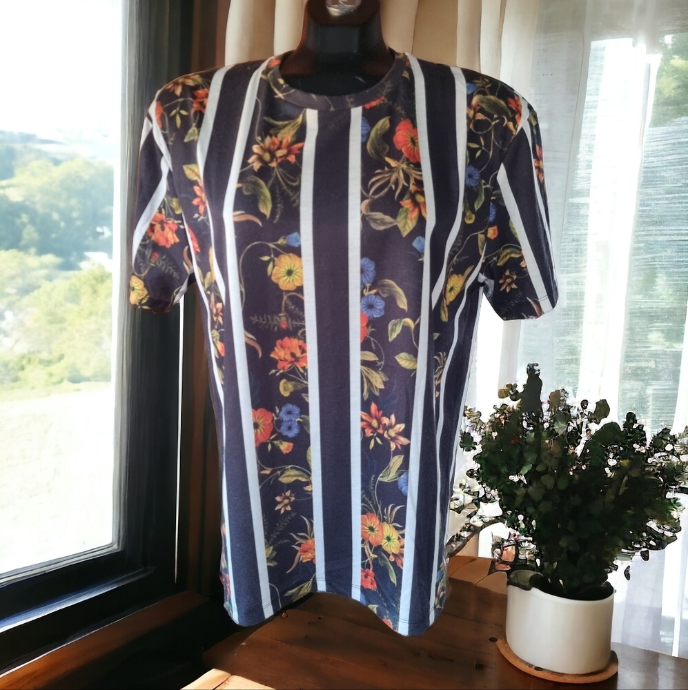 Zara Floral and Striped T-Shirt